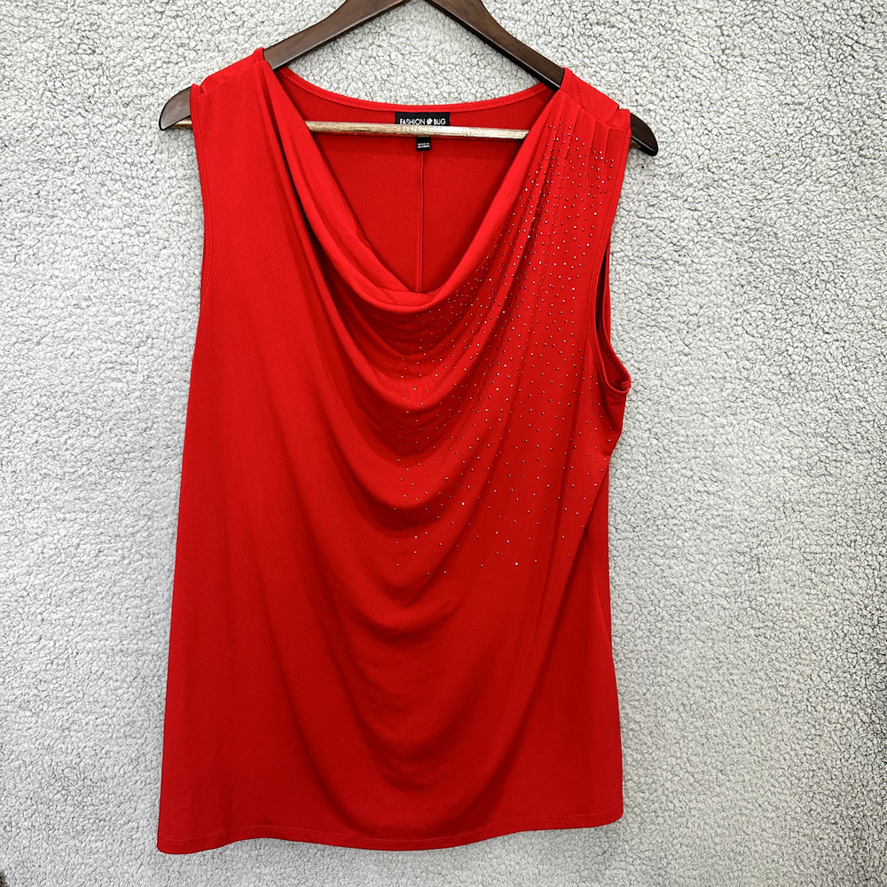 Vintage Y2K Fashion Bug Top Women 1X Red Sleeveless Cowl Neck Studded Fairy Boho